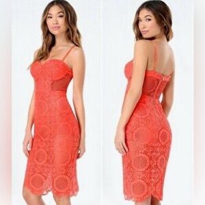 Elegant Coral Lace Dress